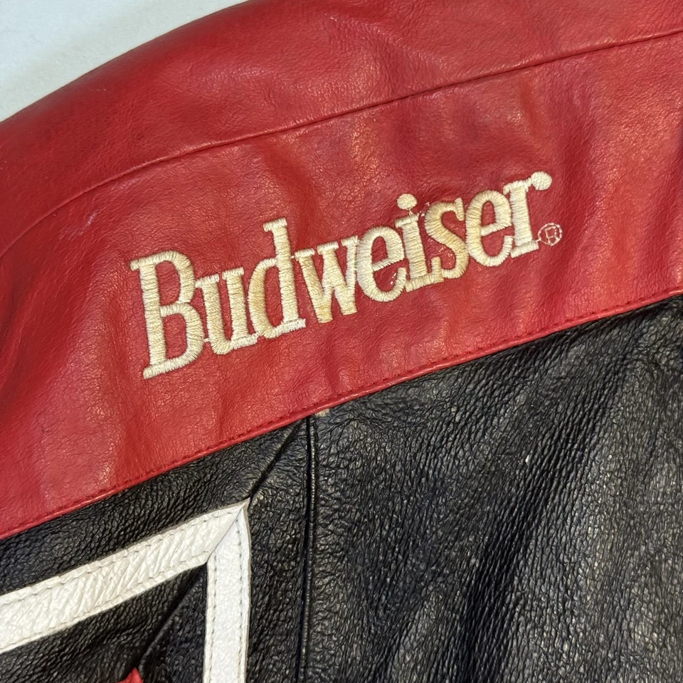 CHAQUETA DE CUERO NEGRA NASCAR Budweiser King of Beer vintage años 90 talla XL Foto 4 de 4
