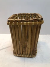 Vintage Small Reed Bamboo Basket Planter Pen Cup 7.5" x 6" x 6"