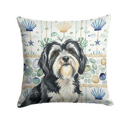 Caroline's Treasures Black White Tibetan Terrier Coastal Sea Glass Throw Pillow