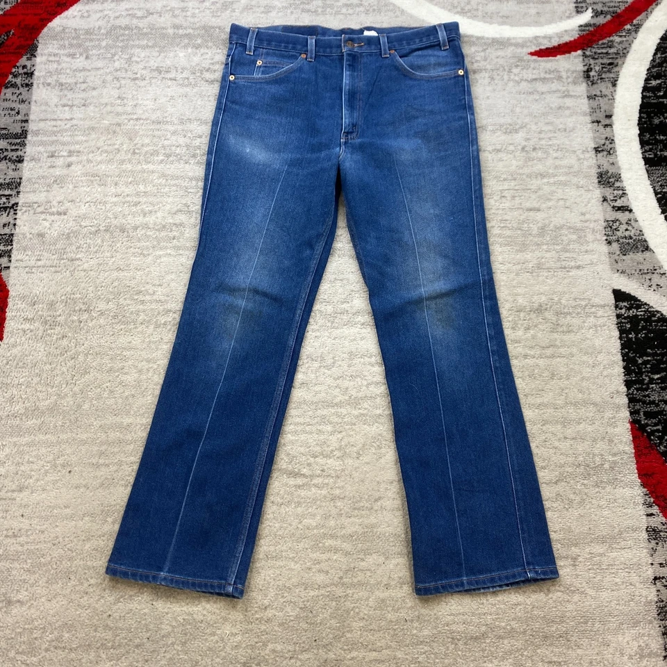 VTG Levis 517 Pants 38 Blue Jeans Whiskers Bell Bottom Tab Patina 38x32 70s 80s - Image 2 of 4