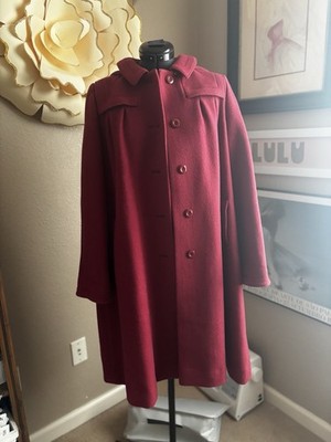 Vintage Emily Jane Wool Coat Red Burgundy Size 11/12 Lined Removable Hood