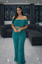 New Women's 2 Piece Set Off or On Shoulder Casual Summer Outfit - Green