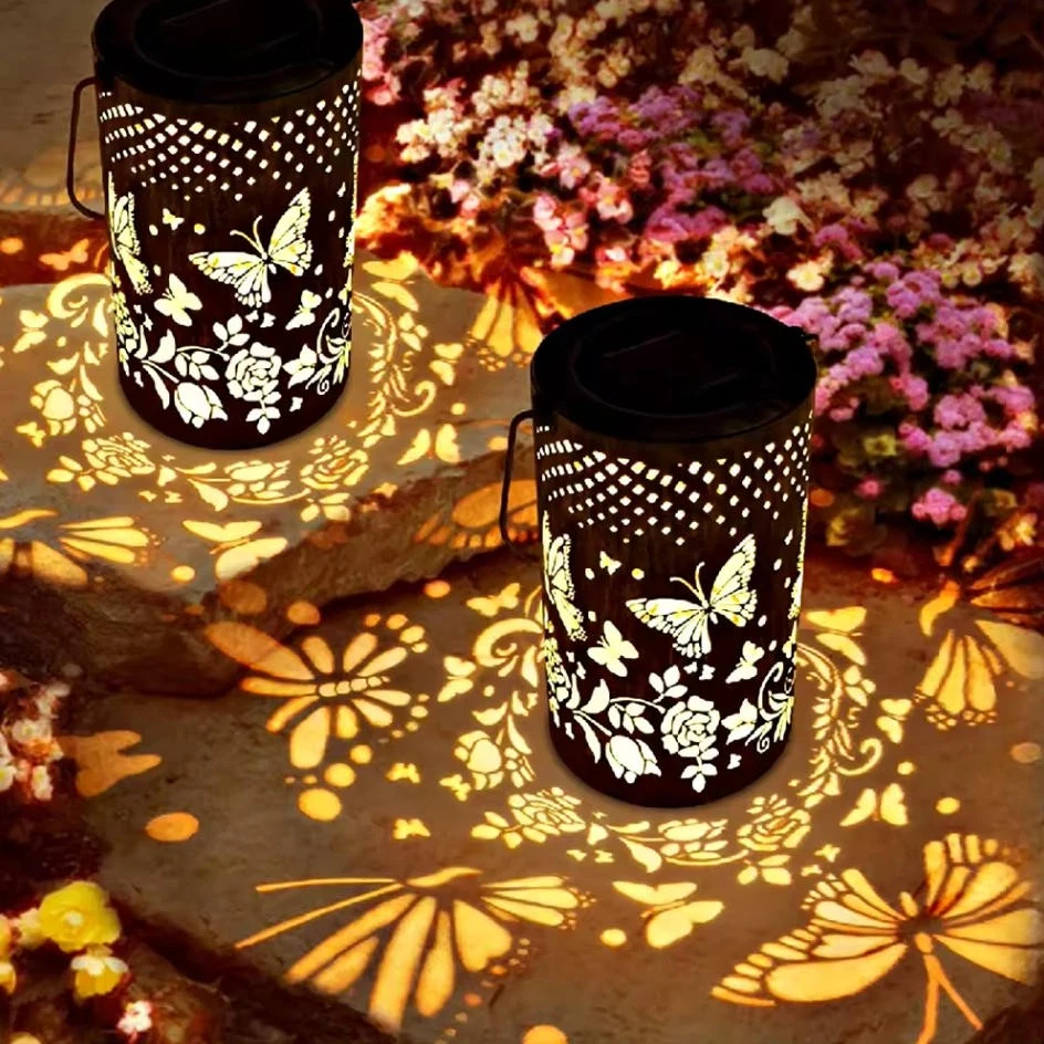 2 Pack Solar Hanging Butterfly Lantern Lights Outdoor Waterproof Decor Lanterns