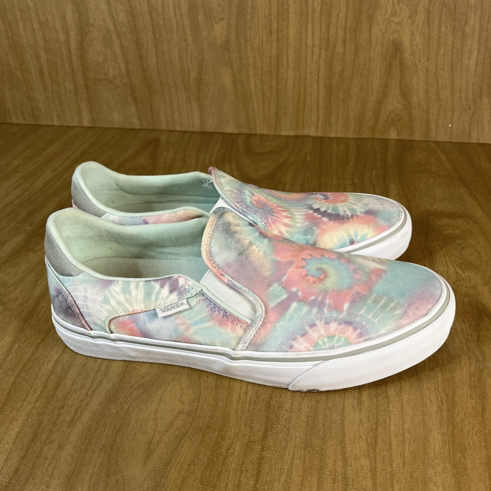 Scarpe sneakers classiche Vans Rainbow Tie Dye pastello slip on donna taglia 11
