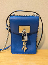 DKNY Blue Pebbled Crossbody Bag Chain Strap P...