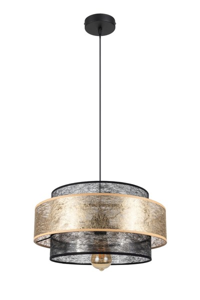 HäNgelampe Esstisch Stoff Metall E27 Ø40 Cm Schwarz Gold Pendelleuchte Rund-image