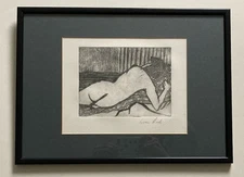 Vintage Etching Reclining Nude Signed Framed Bloomsbury Look