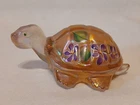 FENTON LENOX Handpainted & signed irredesant Pink Turtle w/ handpainted flowers
