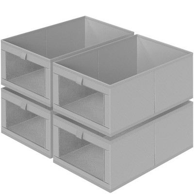 Linen Closet Organizers Storage Baskets Foldable Clothing Container Grey 4 PCS