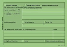 50 Stück Jagderlaubnisschein Block Begehungsscheine Grün Jagdpacht Jagderlaubnis