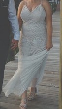 Pre-Owned David's Bridal Studio Beaded Sheath V NECK Dress with Godets