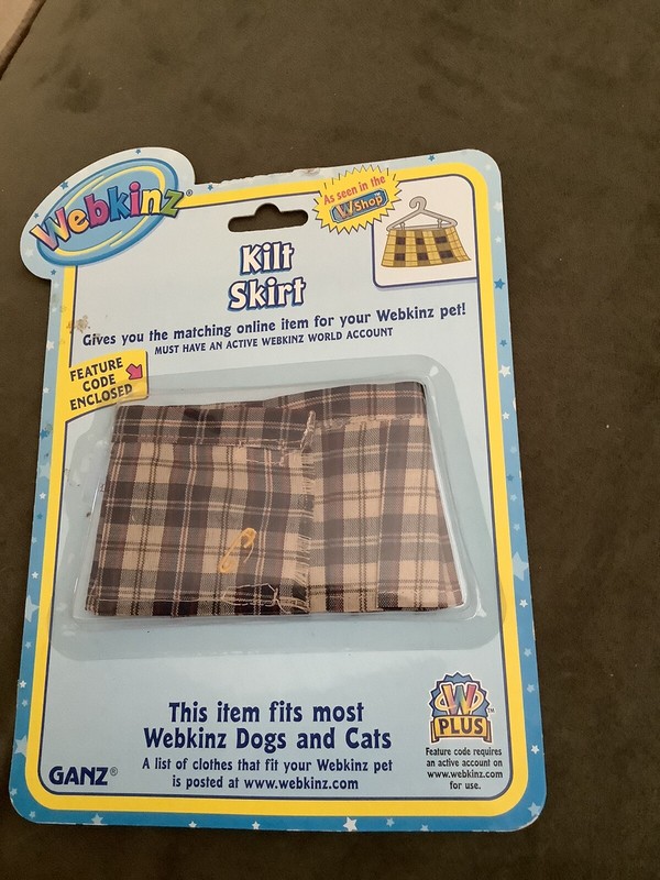 New Webkinz Kilt Skirt.  New With Featured Code Enclosed.