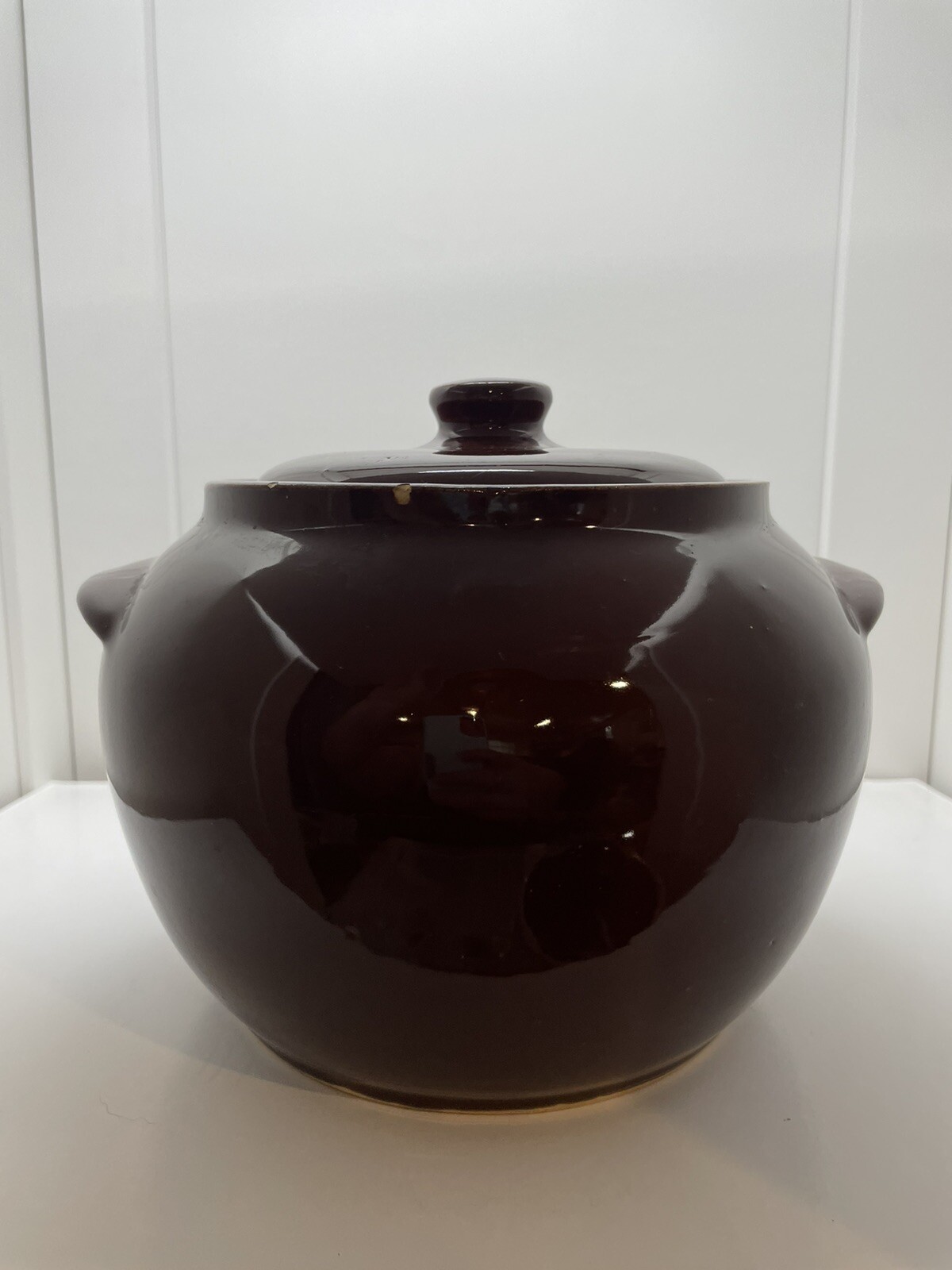 Vintage WATT USA Ovenware Stoneware 76 Large Bean Pot With Lid 6