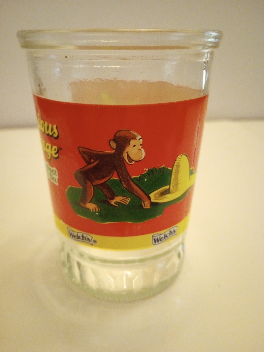 Welch's Jelly Jar Glass Cup Curious George #1 Yellow Hat VINTAGE
