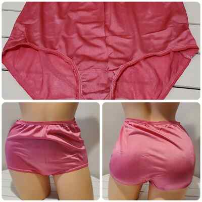 VTG Style Shiny Nylon Panty Full Cut Brief 8/XL Lollipop Pink Underscore