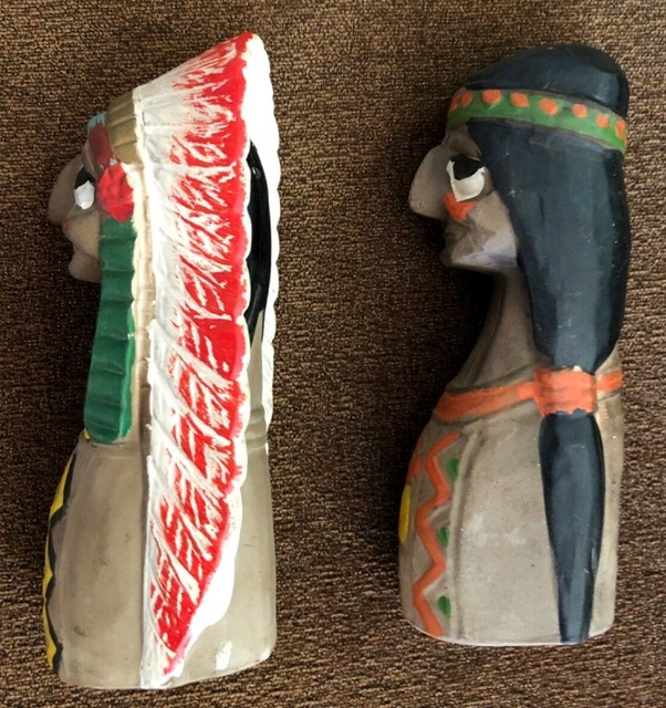 Salt n Pepper Shakers Native American Chief & Squaw 6” Painted Ceramic