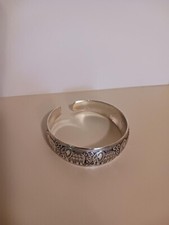 Silver Toned Etched Opened Elephant Bangle Bracelet Adjustable