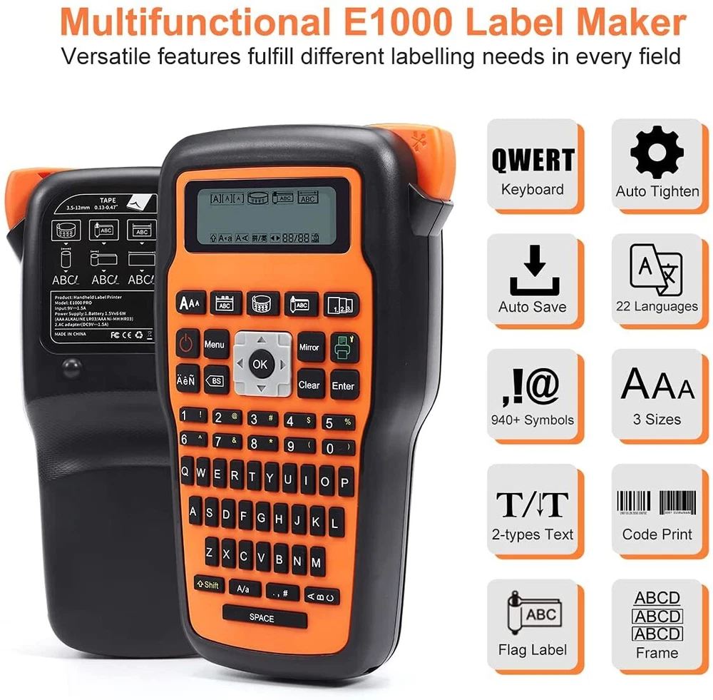 E1000 Pro Portable Label Maker Handheld P-Touch TZe-231 Labeler Machine E1000 Pro Portable Label Maker Handheld P-Touch TZe-231 Labeler Machine