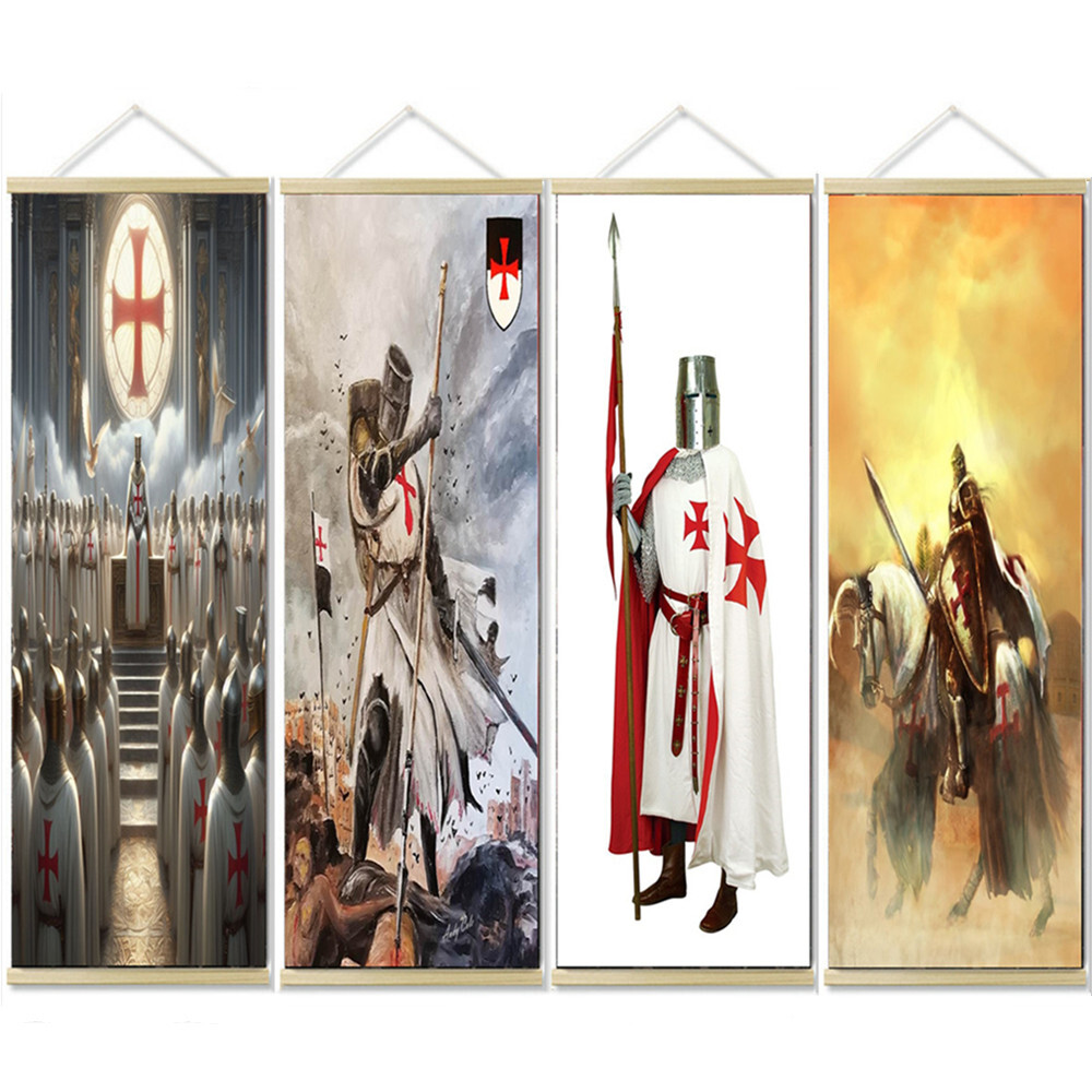 4 PCS Christian Armor Warrior Canvas Painting Knights Templar Wall Art Poster