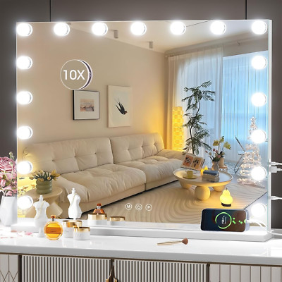 Hollywood Vanity Mirror, 28'' X 22'' Mirror with Lights, Makeup Mirror with 17 Dim