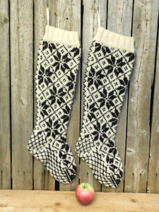 Primitive Old Wool Black & White Christmas Stockings Obermeyer Austria Ski Socks