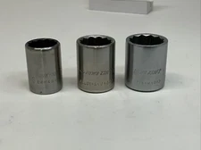 POWR-KRAFT 3pc 3/8 drive 12pt sockets, sizes 9/16”, 5/8", 11/16", 84H4847, USA