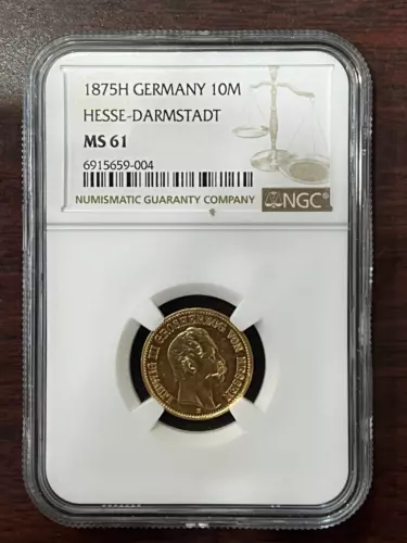 1875H Germany 10 Mark Gold HESSE-DARMSTADT MS 61 NGC