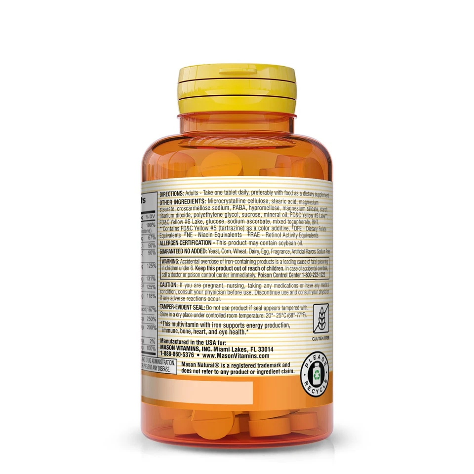 Mason Natural Diario Múltiples Vitaminas con Hierro - Salud General, 100 Comprimidos Foto 3 de 4