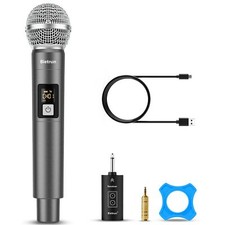 Wireless Microphone, UHF Single Handheld Cordless Dynamic Metal Mic Set with ...