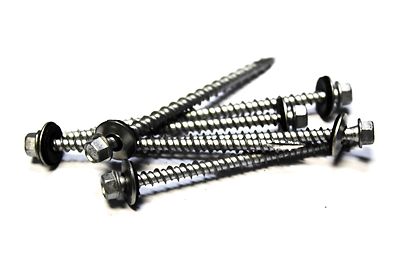 (100) 10x3 Hex Head Roofing Screws with Neoprene Washer (Weather Coat)