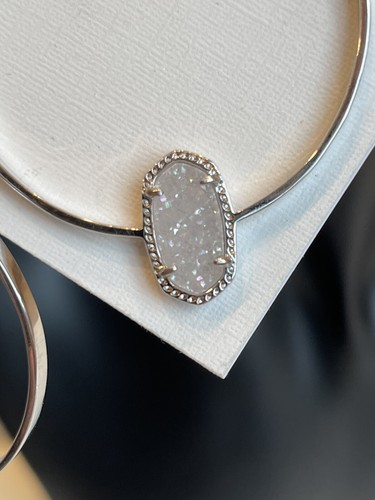 Kendra Scott Elora Drop Dangle Hoop Earrings Silver White Iridescent Drusy $85 - Picture 12 of 12