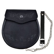 Embossed Leather Smooth Kilt Sporran With Celtic Pattern Free Chain Strap