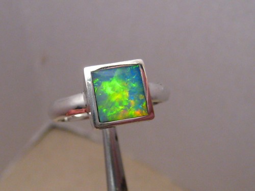 Anillo de incrustación de ópalo, plata esterlina, talla 6 3/4, sin cambiar tamaño - Imagen 2 de 11