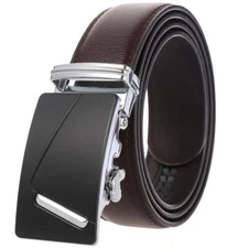 HJones Luxury Men's Cowskin Leather Belt Automatic Buckle Belt Ratchet Strap Hot