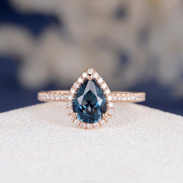 Gift For Her 14k Gold London Blue Topaz Diamond Engagement Statement Ring Gift For Her 14k Gold London Blue Topaz Diamond Engagement Statement Ring
