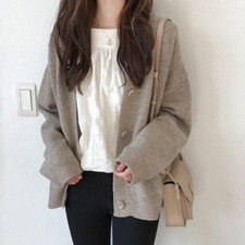 Lady Knitted Cardigans Outwear Coat Sweaters Jumper Button V Neck Jacket Retro