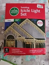 Winter Wonder Lane 200 Clear LED Icicle Light Set White Wire Christmas