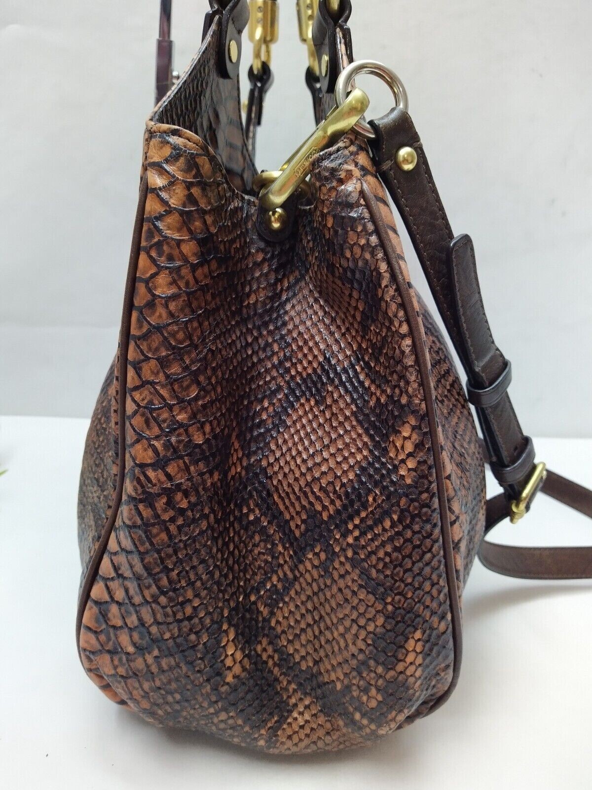 Brahmin Elisa Tortoise Brown Leather Python Embos… - image 5