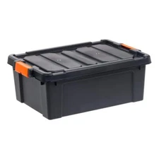 Stackable Storage Tote Bin Plastic Container Heavy-Duty Box Black 48Qt 12Gal