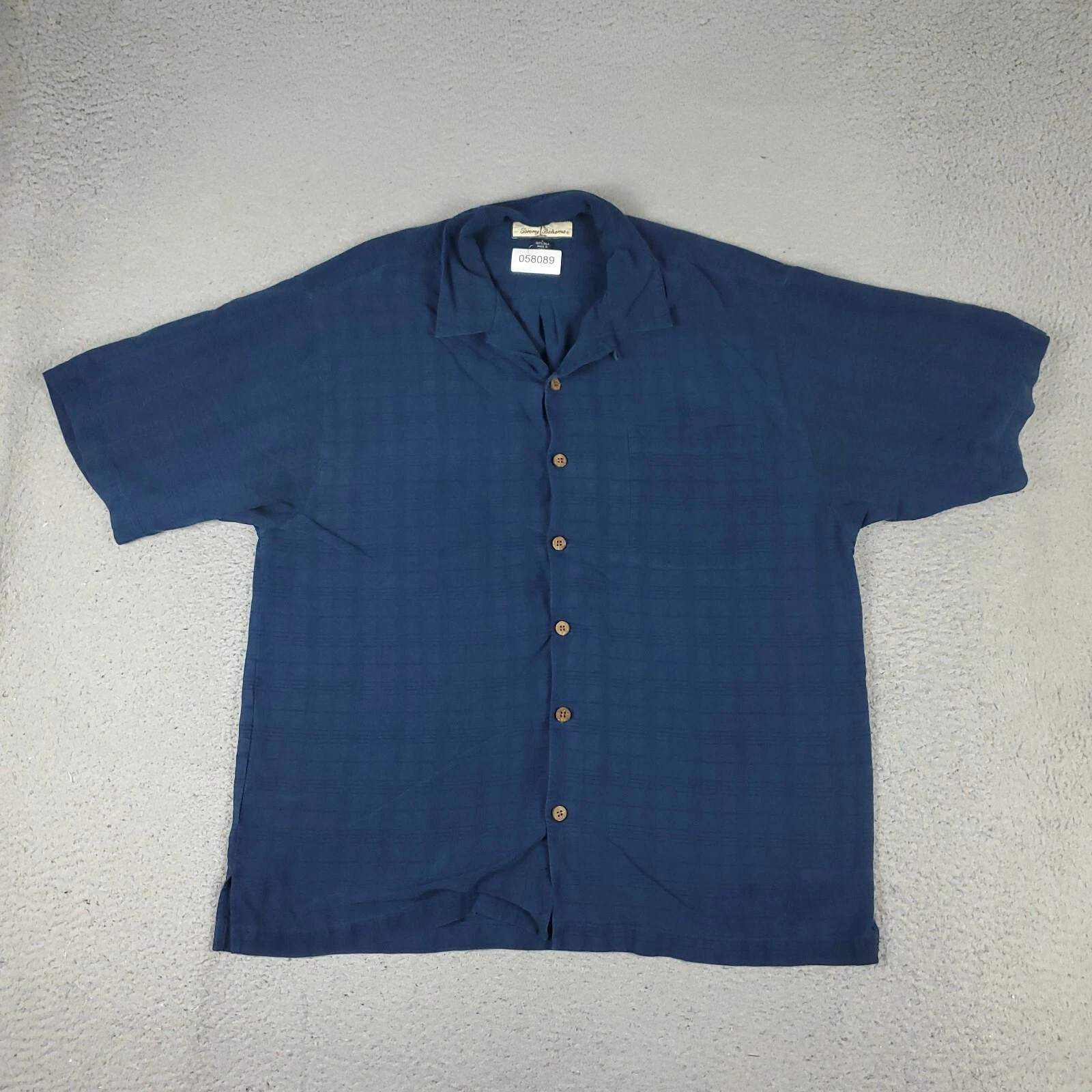 Tommy Bahama Shirt Mens Large Blue Plaid Silk Hawaiian Button Up *