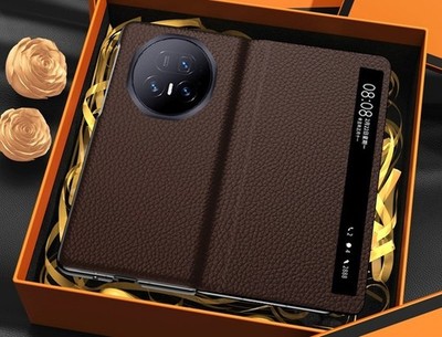 For Honor Magic V5 V3 Genuine Leather Full Grain Smart View Slim Flip Case Cover