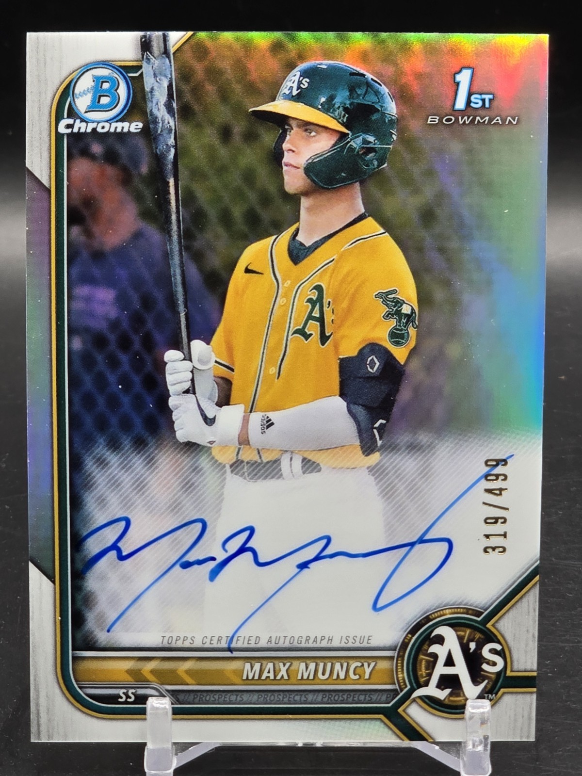 Max Muncy 2022 Bowman Chrome Prospect 1st Bowman Auto Refractor #/499 Athletics