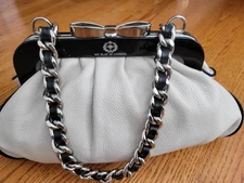My Flat In London Handbag, Cream/White, Black Trim, Chain Handle. Beautiful,rare