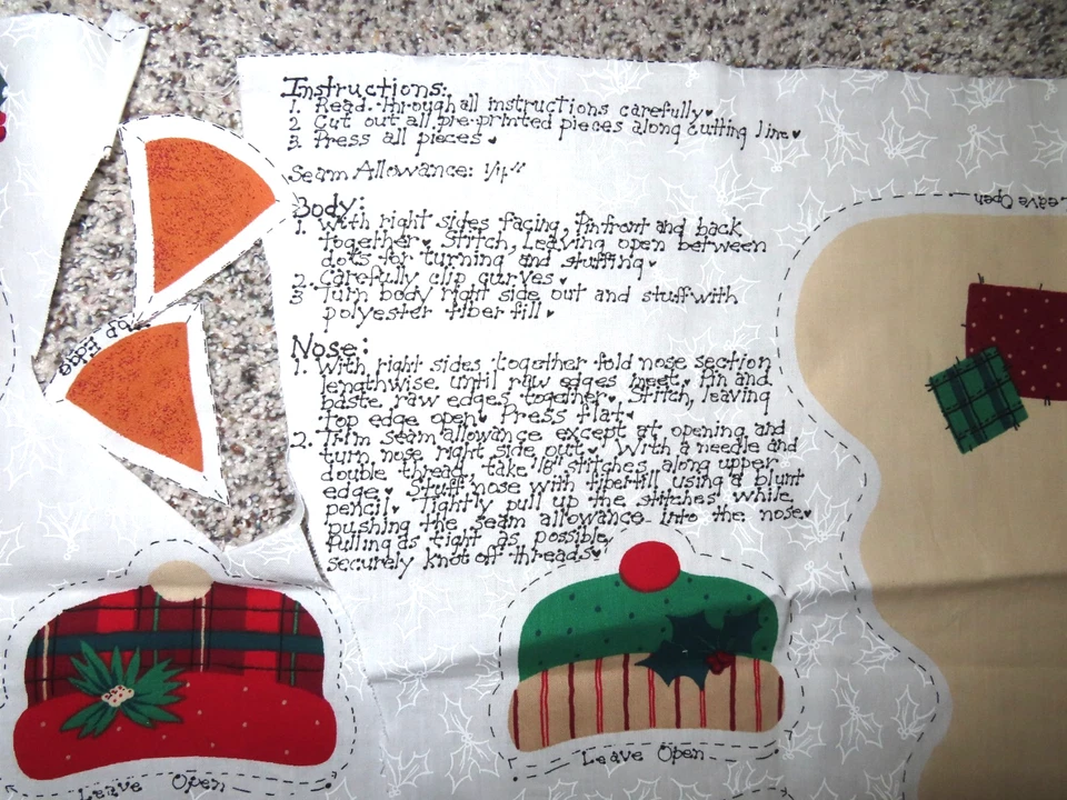 Makes 2, Vintage Woodland Snowman Cut And Sew Fabric Panel USA CUT BUT COMPLETE - Image 4 of 4