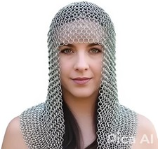 Medieval Chainmail Coif Hood Large Size Anodized Aluminum Armor Head.