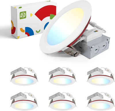 Fire Rated 6'' Dimmable LED Downlight, 5 CCT, Wet Rated, 6 Pack