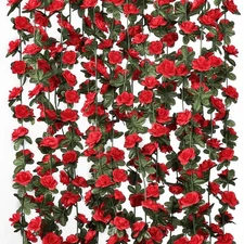 9 Pack 72 FT Artificial Flower Garland, Fake Red Roses Vines Silk Flowers Fau...