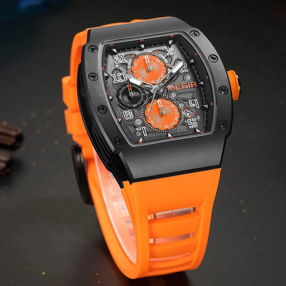 MEGIR Quartz Men's Silicone Strap Sport Military Chronograph Date Wristwatch New - Image 2 of 4