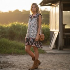 Spell & The Gypsy Collective Dress XS Floral Lurex Boho Ruffle Mini Festival