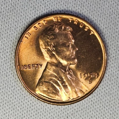 1954 S  Lincoln Wheat One Cent 1c Coin Red BU #AB574